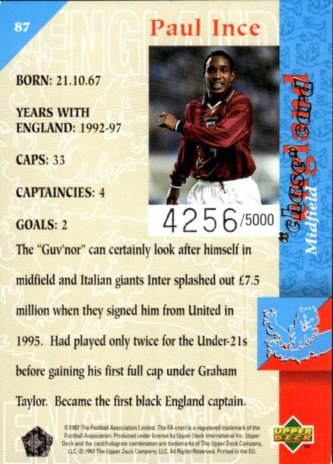 Hovedbilde 1997-98 Upper Deck England Three Lions #4256/5000 ...