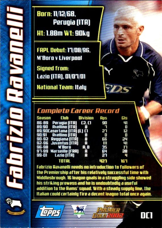 2001-02 Topps Premier Gold 2002 Star Signing Fabrizio Ravanelli #DC1