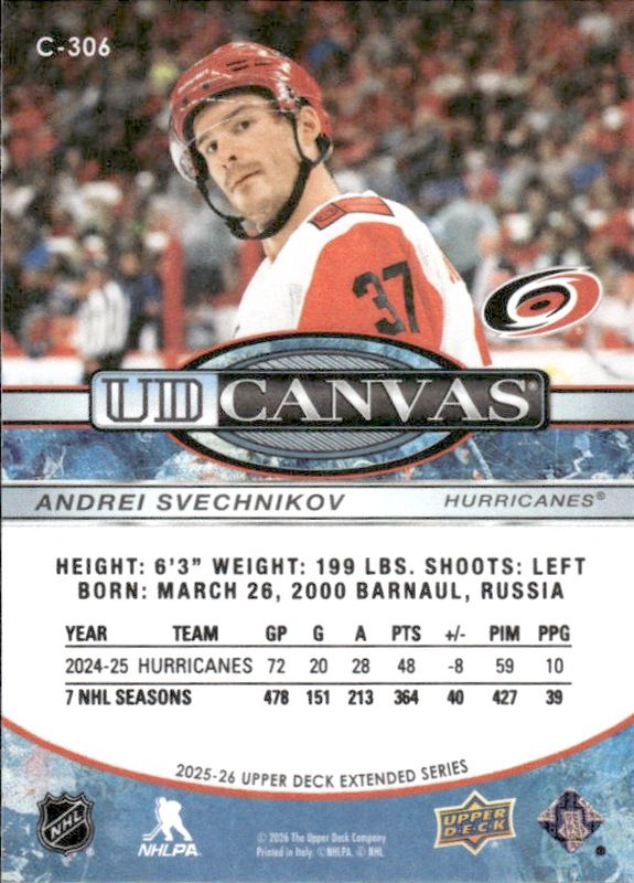 2025-26 Upper Deck Extended Series UD Canvas Andrei Svechnikov C-306