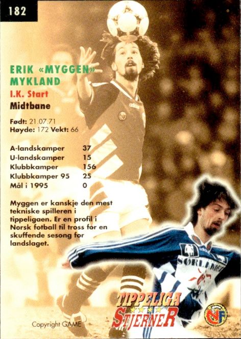 Main Image MYGGEN 1996 GAME Tippe Ligaen Fotballkort Erik ...