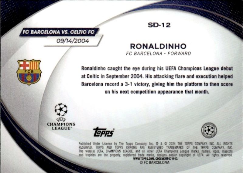 Ronaldinho - 2023-24 TOPPS CHROME UEFA - Starball Debut Refractor SD-12 SP