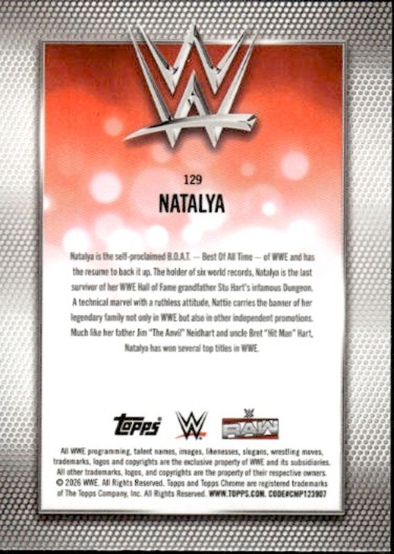 2026 Topps Chrome WWE Natalya Pink Refractor #201/250 