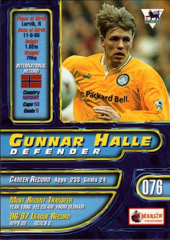 Merlin Premier Gold 98 1997-1998 Gunnar HALLE - Trading Base Card #76 Leeds