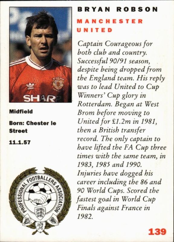 BRYAN ROBSON (Manchester United) Panini 92