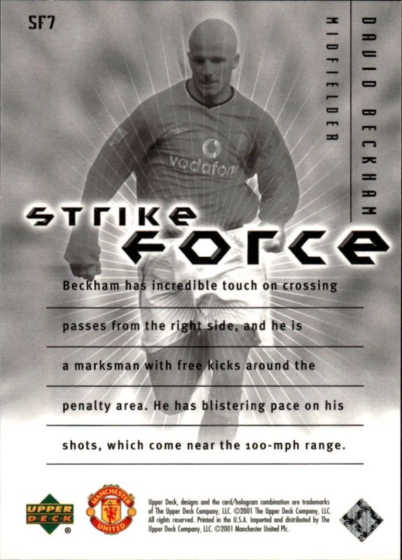 2001-02 Upper Deck Manchester United Strike Force David Beckham #SF7