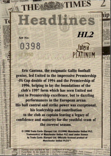 Main Image ERIC CANTONA Headlines HL2 #398/ 3950 