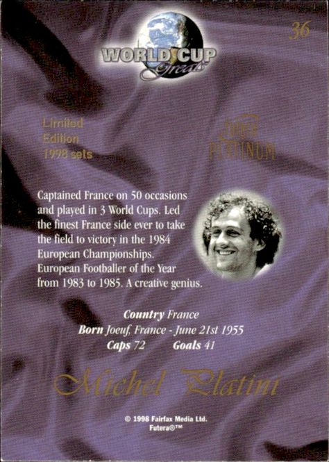 Main Image 1998 Futera World Cup Greats - France MICHEL ...