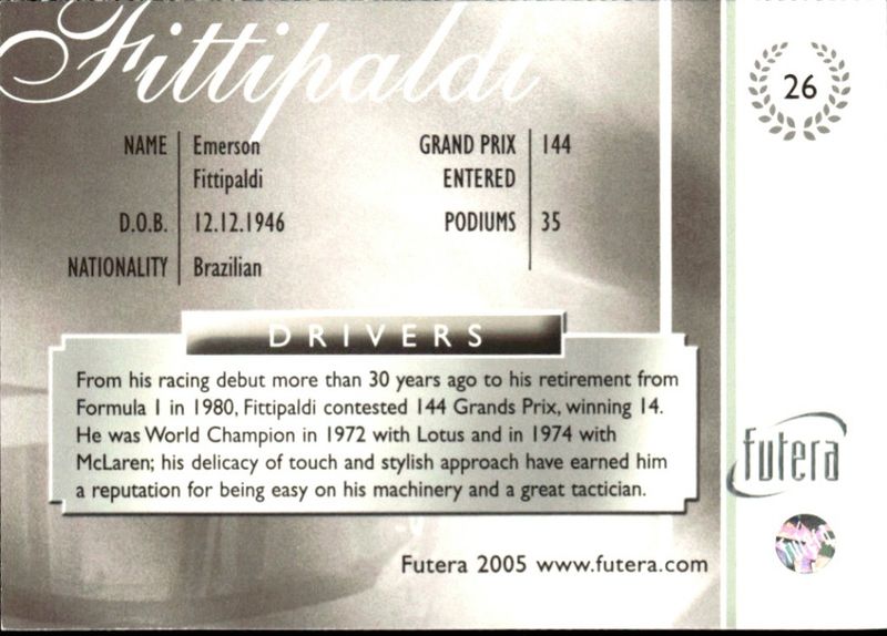 Futera Card - 2005 - Formula 1 - Emerson Fittipaldi - No. 26