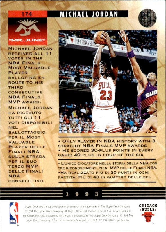 1993-94 Upper Deck Mr. June #174 Michael Jordan Bulls Three-Peat