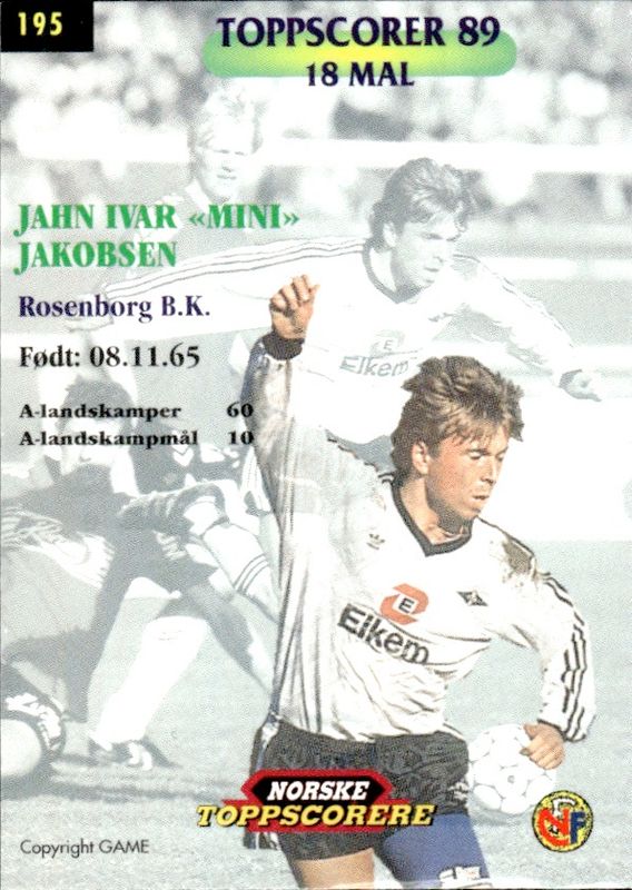MINI 1996 GAME Tippe Ligaen Fotballkort Jahn Ivar Jakobsen #195