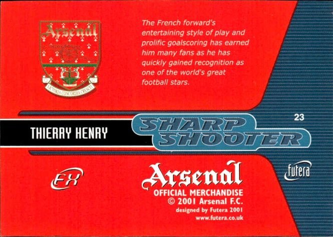 Hovedbilde 2001 Futera Arsenal FX Sharp Shooter Thierry ...
