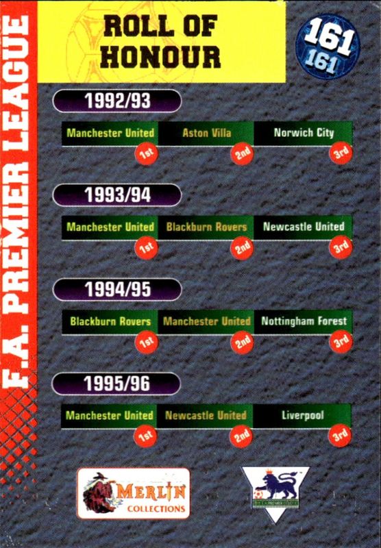 1996/97 Merlin Premier Gold FA Premier League Trophy Roll of Honour Card