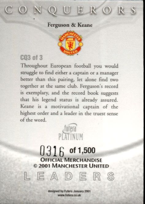 Main Image 2001 3 CARD SETT CQ1-3 Futera Manchester United ...