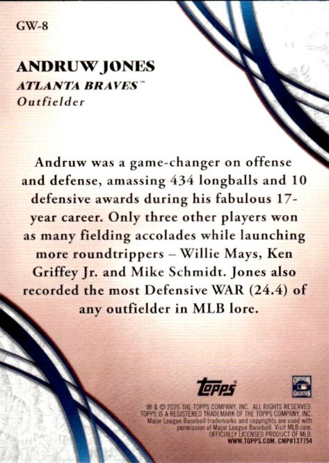 Hovedbilde 2026 Topps Series 2 Andruw Jones GW-8 Atlanta ...