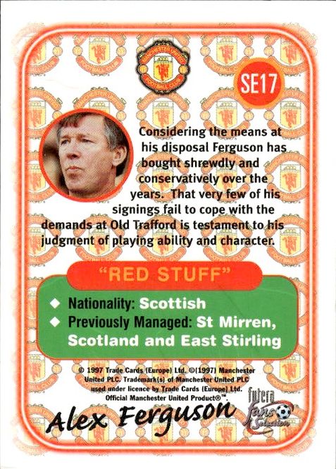 Hovedbilde ALEX FERGUSON 1997 Futera Soccer Insert Card ...