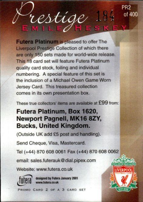 Hovedbilde 2000-01 Futera Platinum Prestige Liverpool Promo ...