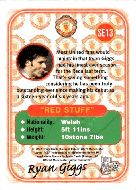 Hovedbilde RYAN GIGGS 1997 Futera Soccer Insert Card ...
