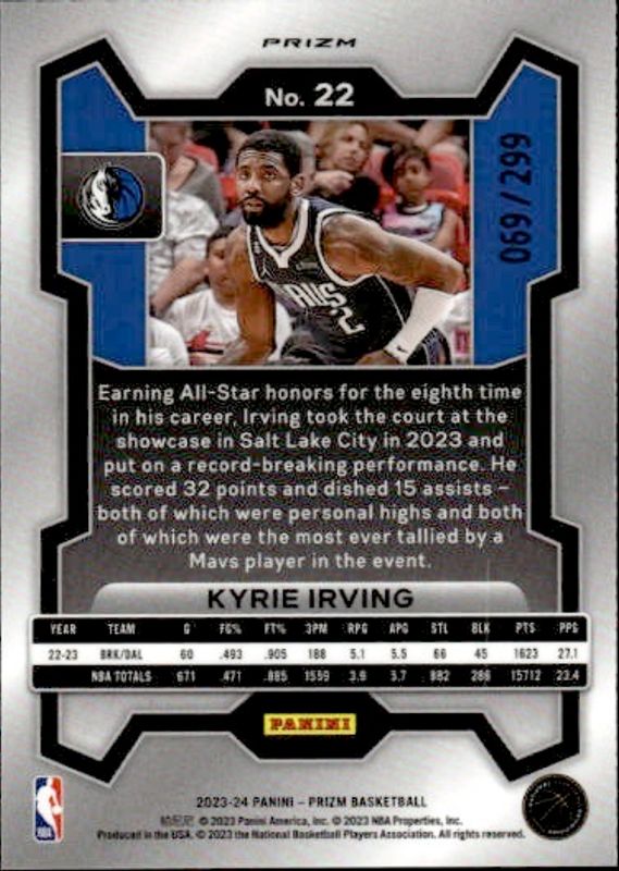 2023-24 Prizm Kyrie Irving #22 Red Seismic 69/299 Dallas Mavs