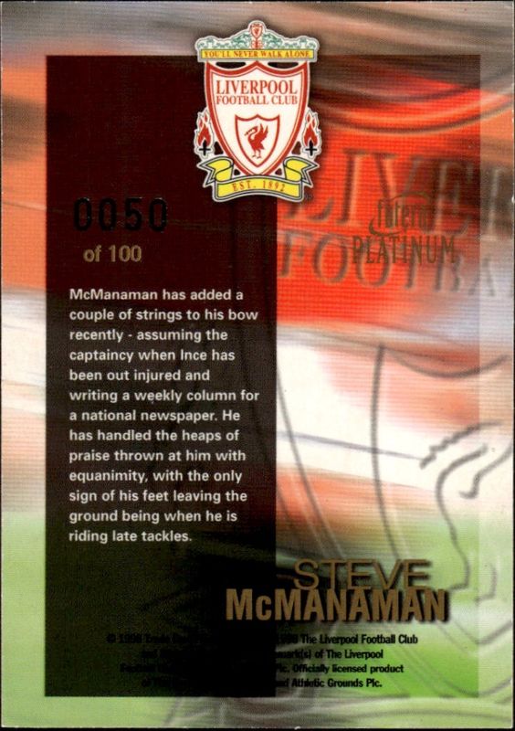 1998 FUTERA LIVERPOOL REDEMPTION STEVE MCMANAMAN CARD #050/100 