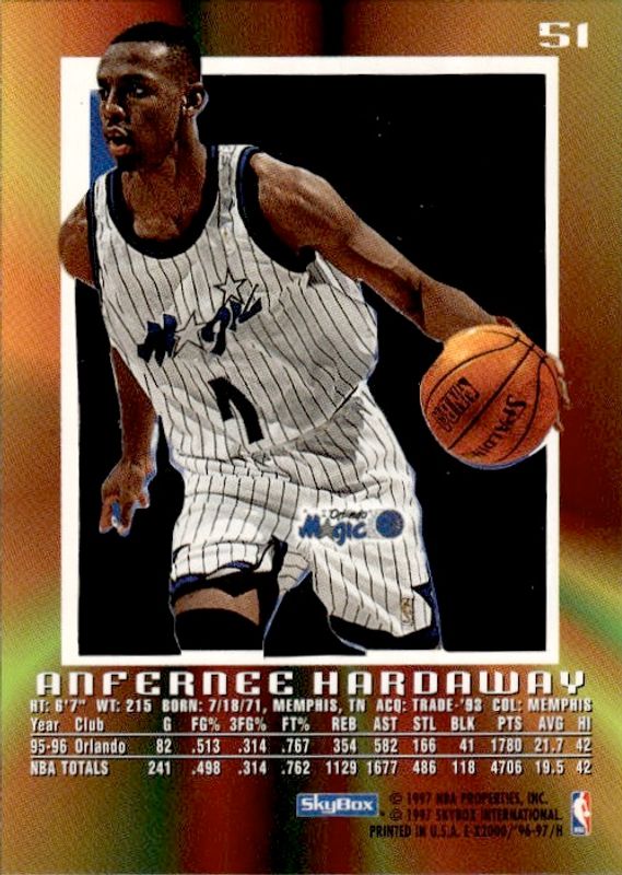 1996-97 Skybox E-X2000 - Anfernee Hardaway #51 Orlando Magic NBA Basketball Card