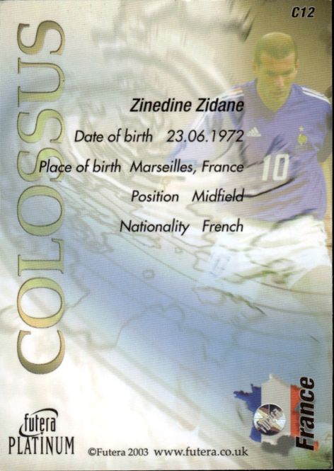 Hovedbilde 2003 Futera Platinum Colossus Zinedine Zidane ...
