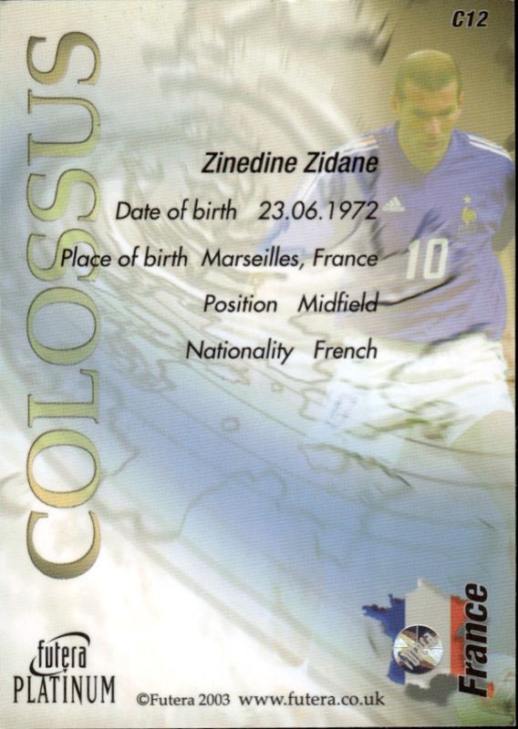 2003 Futera Platinum Colossus Zinedine Zidane #C12