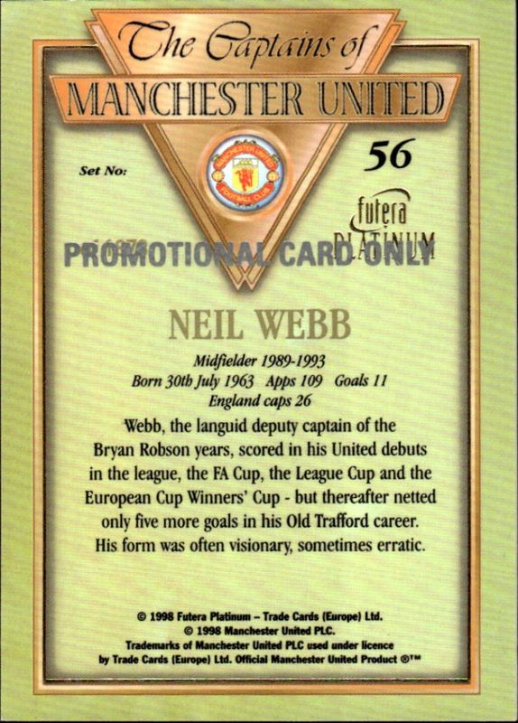 1998 Futera Platinum The Captains of Manchester United Promo NEIL WEBB