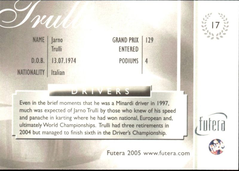 Futera Card - 2005 - Formula 1 - Jarno Trulli - No. 17