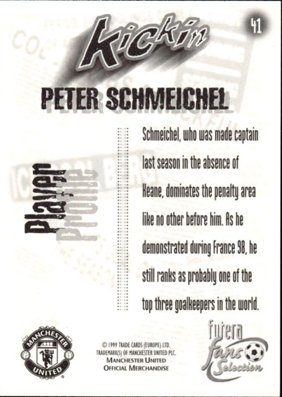 Peter Schmeichel Manchester United Trading Card Futera Fans Selection 1999