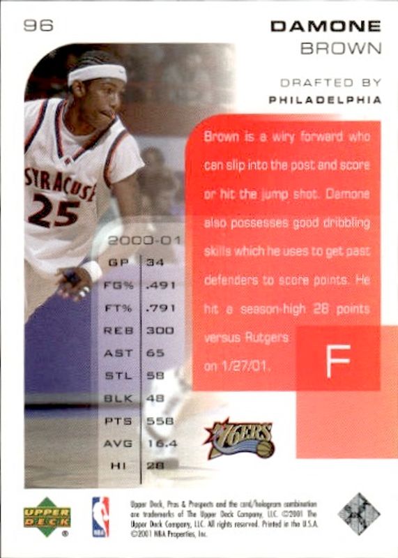 2001-02 Upper Deck Pros & Prospects Prospects #284/1000 Damone Brown #96