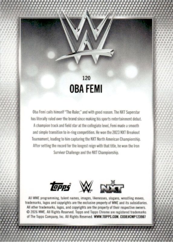 Oba Femi 2026 Topps Chrome WWE #120 Base