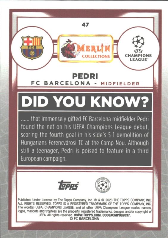 Pedri #47 2022-23 Topps Merlin Chrome FC Barcelona