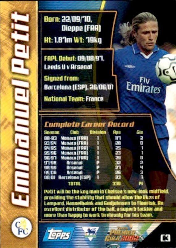 2001-02 Topps Premier Gold 2002 Emmanuel Petit #C3