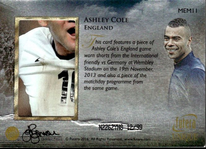 Hovedbilde Ashley Cole Futera Memorable 12/99 Game Worn ...